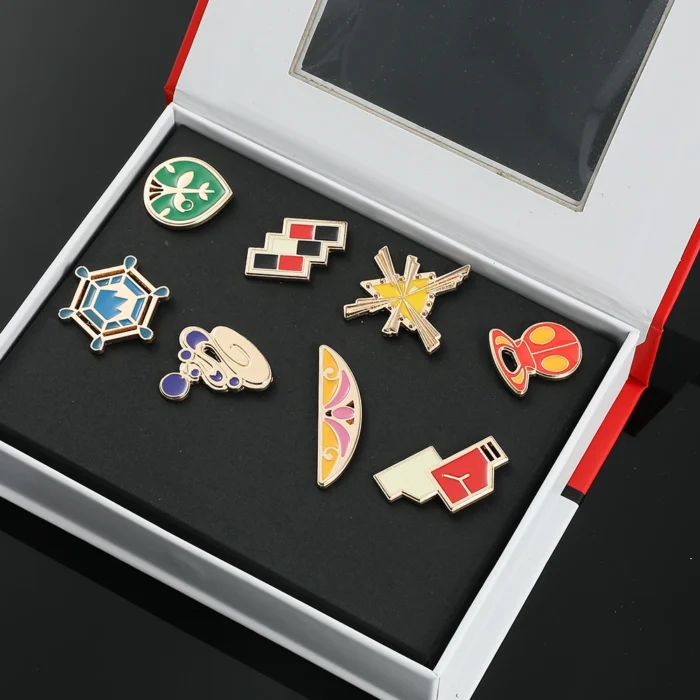 Pokemon Gym Badges Kanto Johto Hoenn Sinnoh Unova Kalos League Region Orange Islands Pins Brooches Box Set Pocket Monster 5